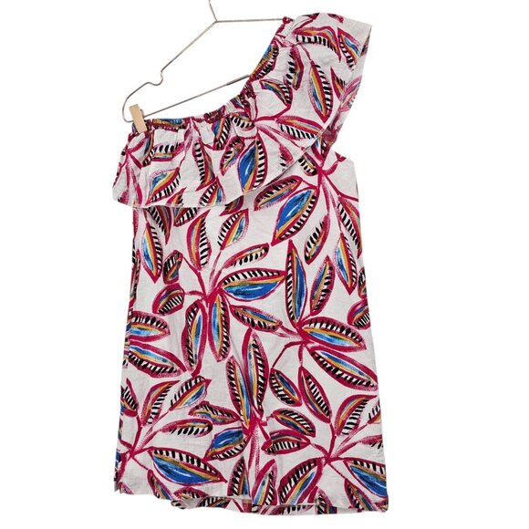 J. Crew Womens S One Shoulder Linen Blend‎ Leaf Print Sheath Dress - Picture 3 of 14